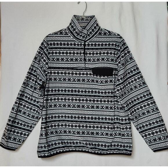 Women's Pullover Aztec Black White Fleece Jach's Cabin Large Snap Button - Picture 1 of 4
